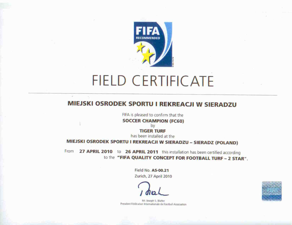 Certyfikat Fifa 2 Star - Sieradz