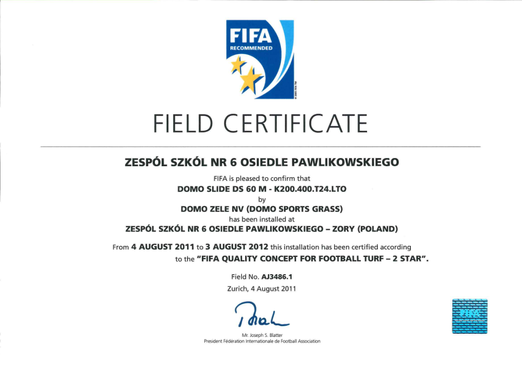 certyfikat Fifa 2 Star - Żory